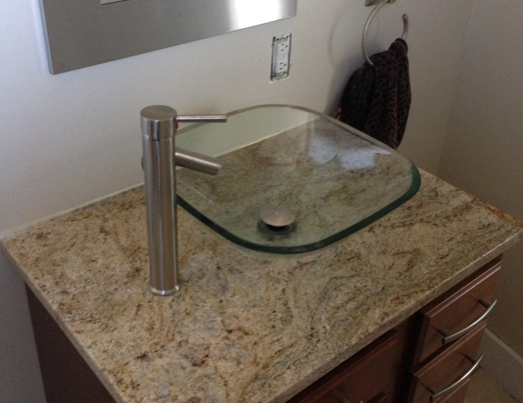 Granite Bathroom Vanity Top With Glass Vessel Bowl