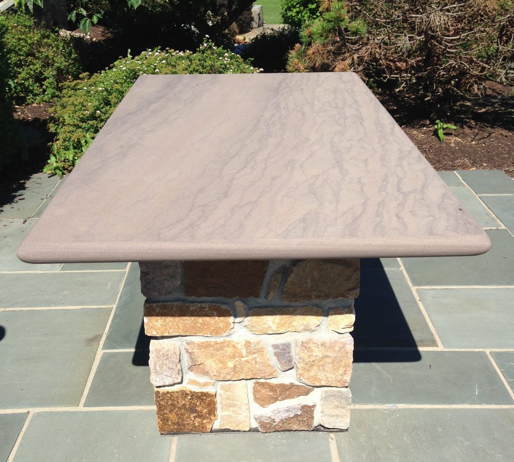 Brownstone Table Top With Stone Veneer Base