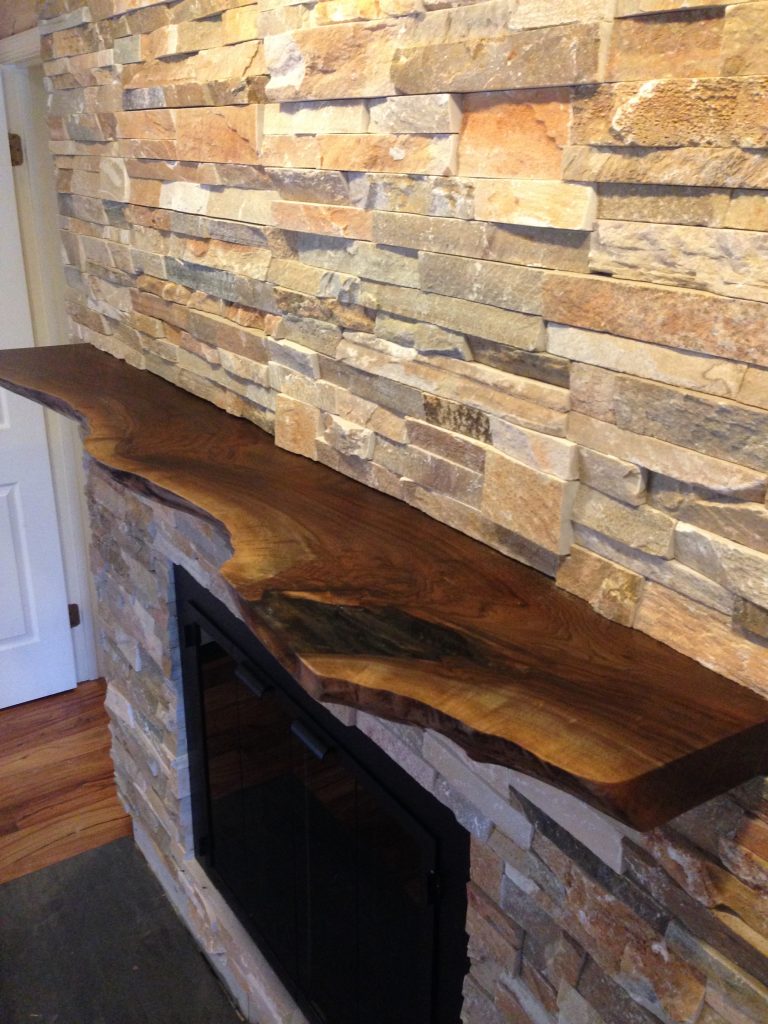 Stone Veneer With Walnut Mantel
